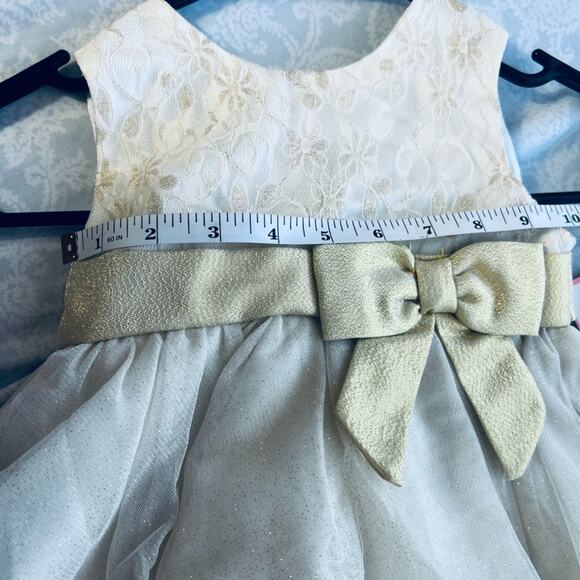 Rare Editions Gold Ruffle Sparkle Bow Special Occasion Dress Girls Size 24 M - Picture 10 of 10